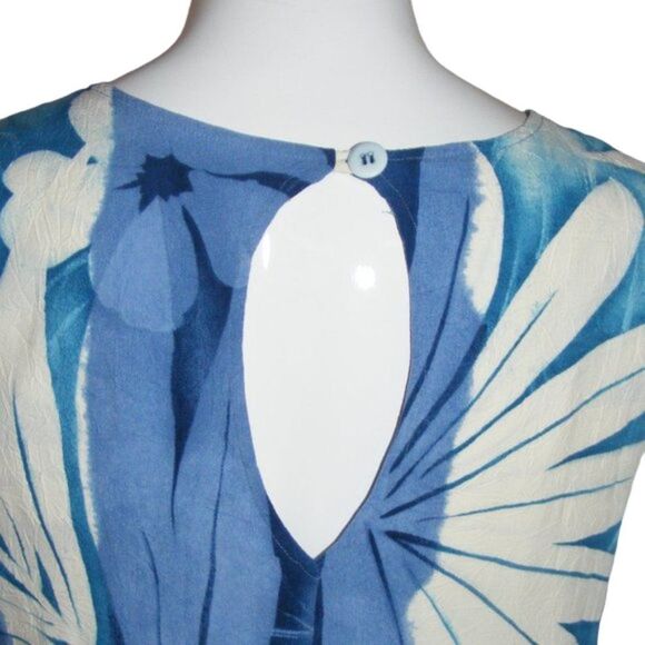 JAMS WORLD Dress, S, Veranda Print, Blue/White, Shift, Keyhole, Sleeveless - Picture 6 of 11